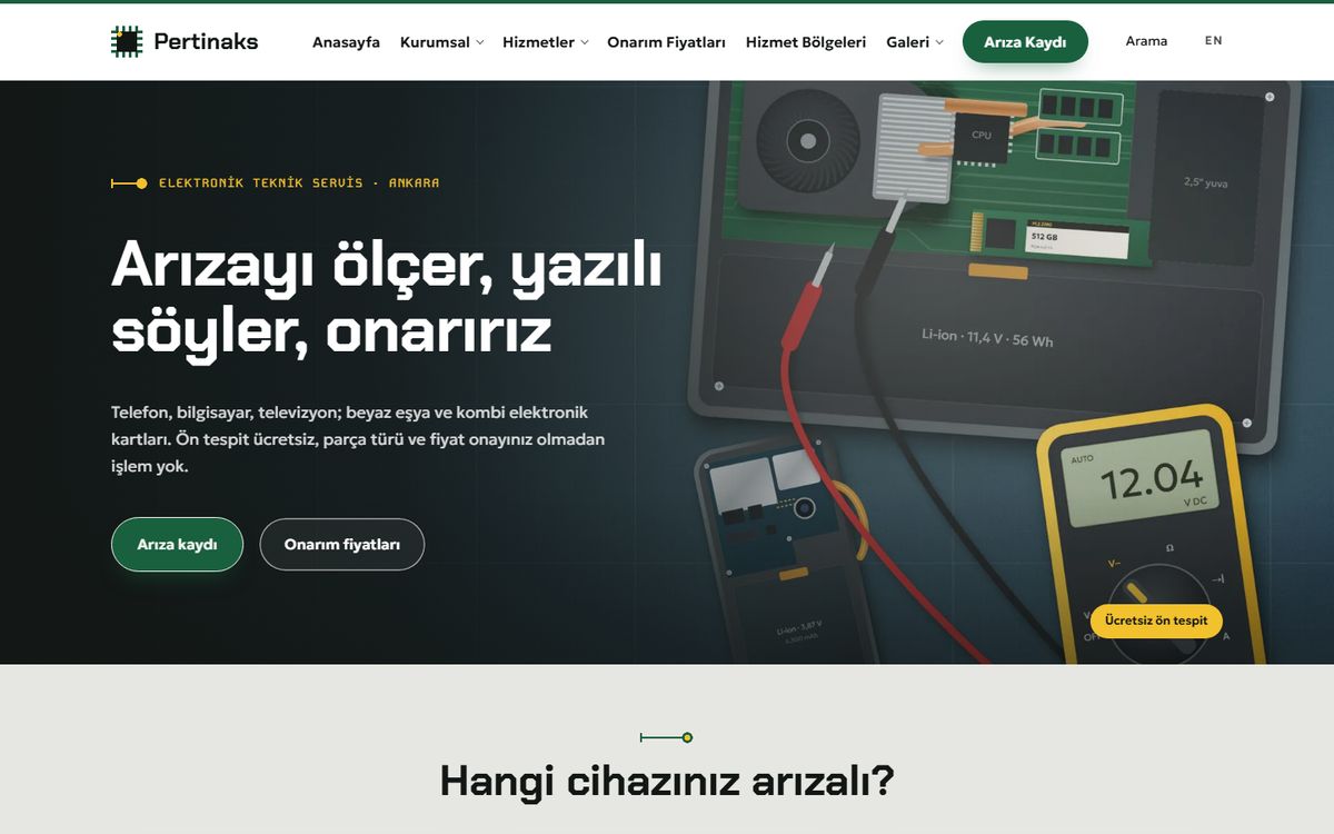Kodluxe Elektronik Servis V1 teması — canlı demo görünümü