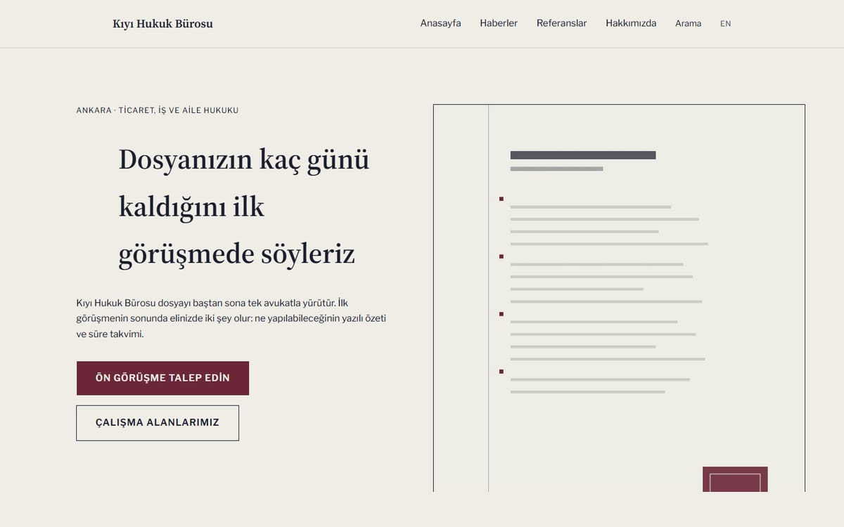 Avukat ve hukuk bürosu web sitesi — Kodluxe Hukuk V1 temasının canlı demo görünümü