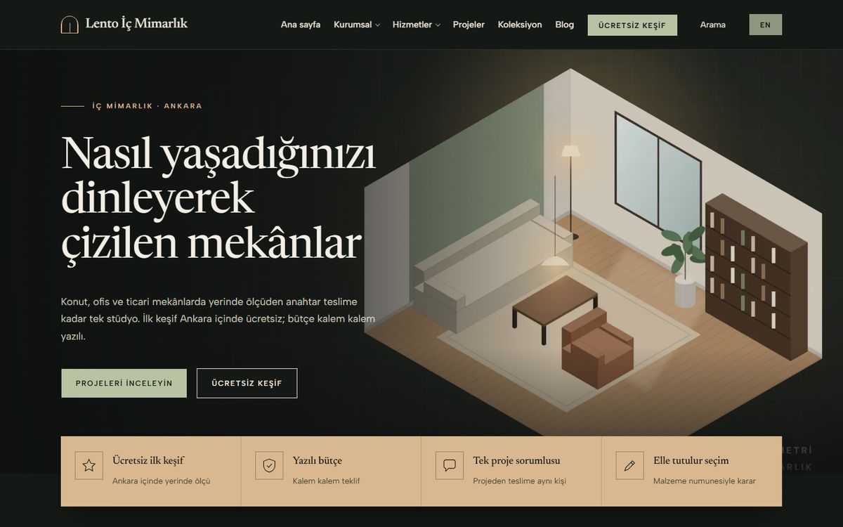 Kodluxe İç Mimarlık V1 teması — canlı demo görünümü