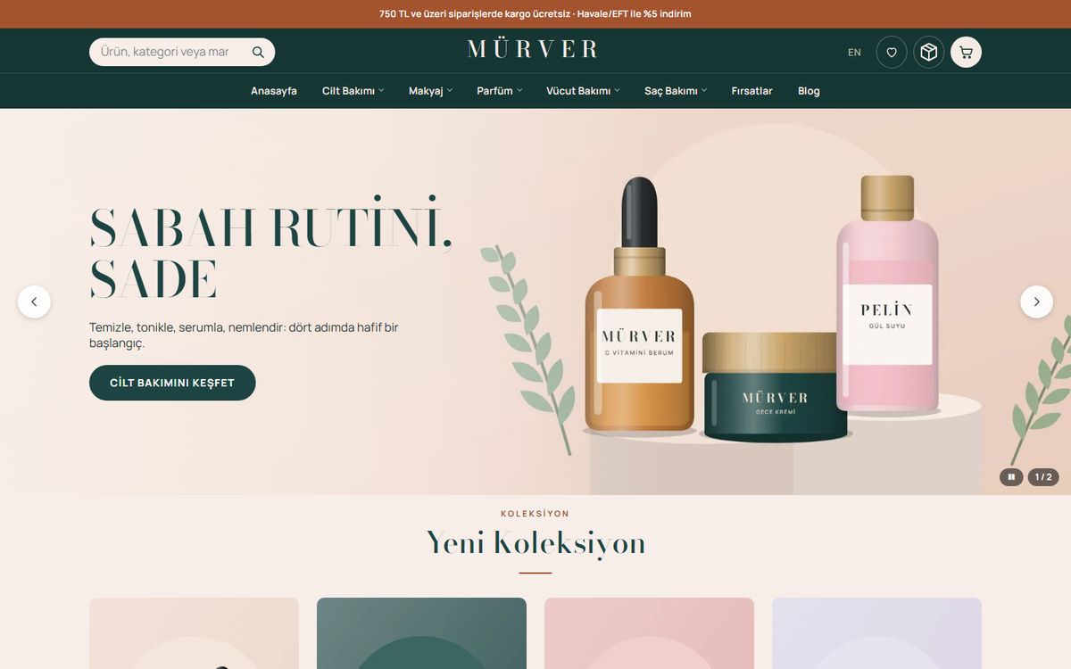 Kodluxe Kozmetik V1 teması — kozmetik mağazası web sitesi tasarımının canlı demo görünümü