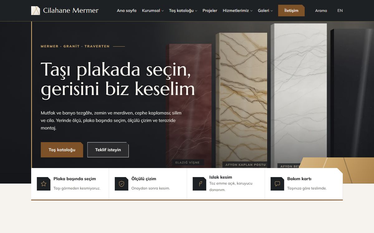 Kodluxe Mermer V1 teması — canlı demo görünümü