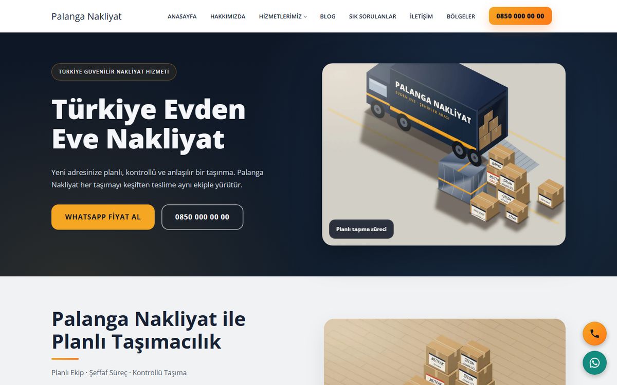 Kodluxe Nakliyat V1 teması — canlı demo görünümü