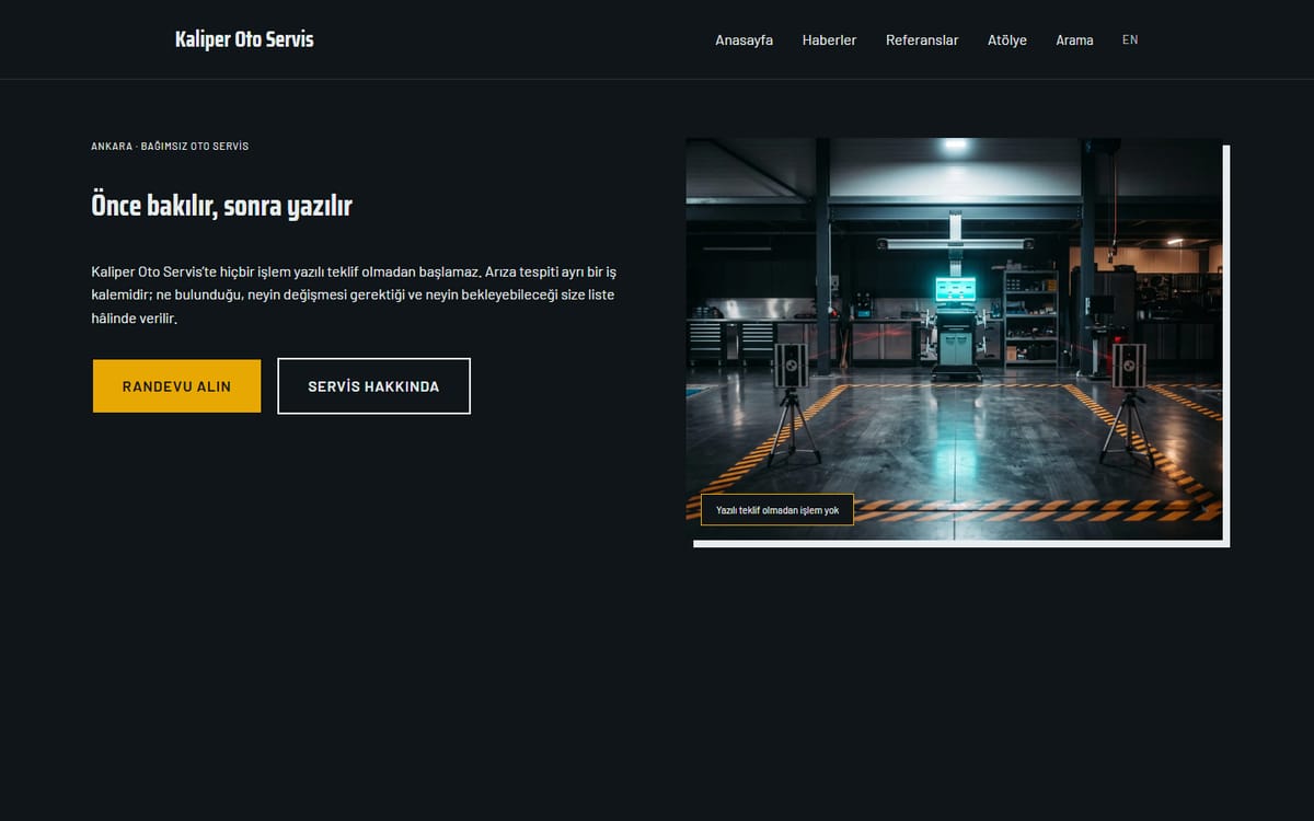 Kodluxe Otomotiv V1 teması — oto servis, kaporta-boya ve ekspertiz web sitesi tasarımının canlı demo görünümü