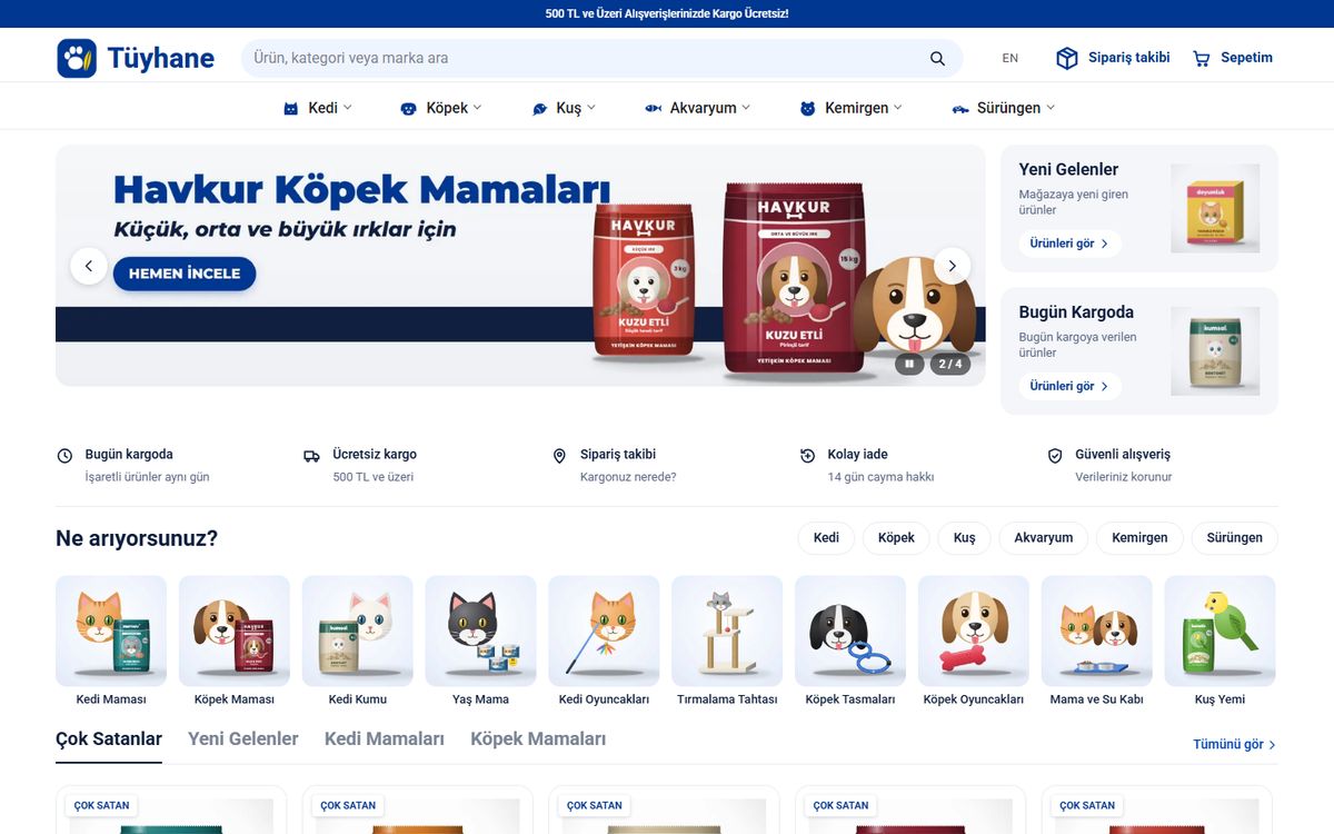 Kodluxe Petshop V1 teması — canlı demo görünümü