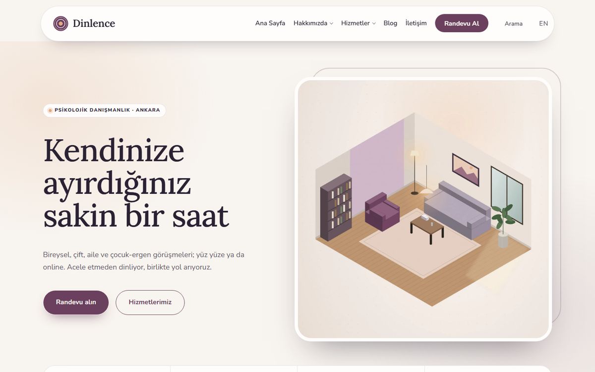 Kodluxe Psikolog V1 teması — psikolog web sitesi tasarımının canlı demo görünümü